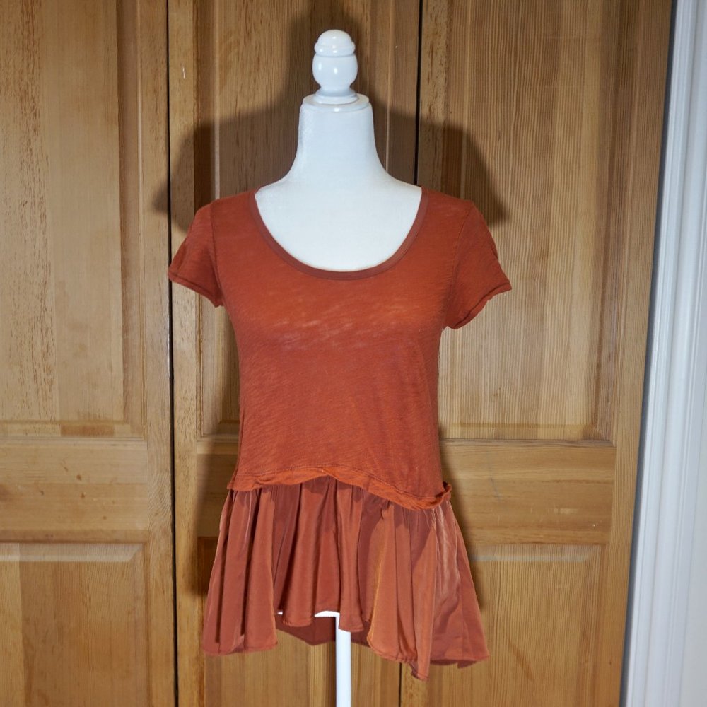 💚 ANTHROPOLOGIE | 9-HI5 STCL Rust Short Sleeve Peplum Tier Top (XS) - Picture 2 of 10